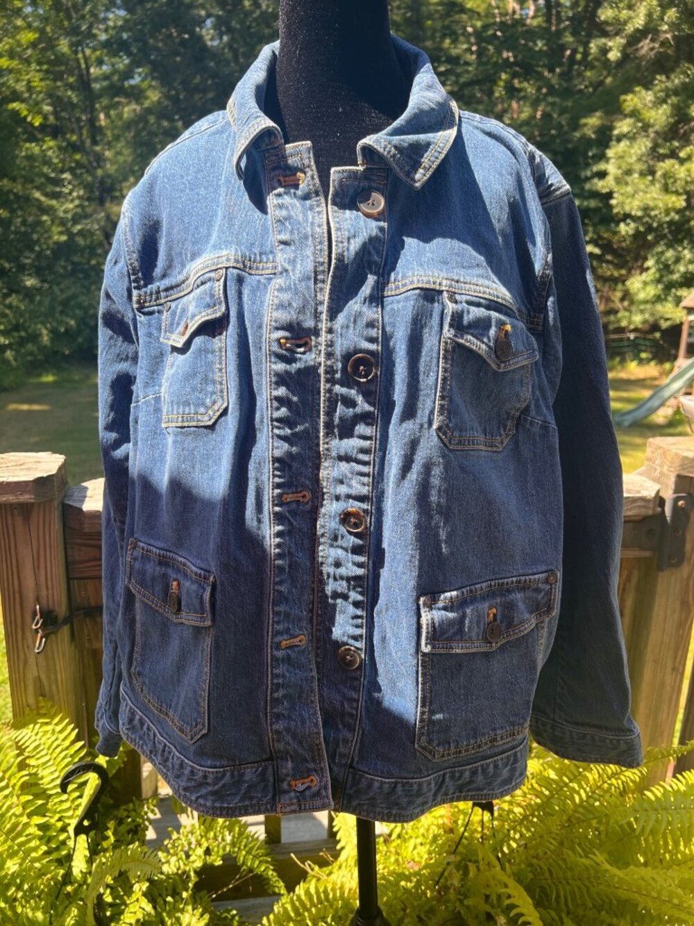 Talbots denim jacket 3X Plus Petite Button Front Pockets Womens classic style - Picture 5 of 9